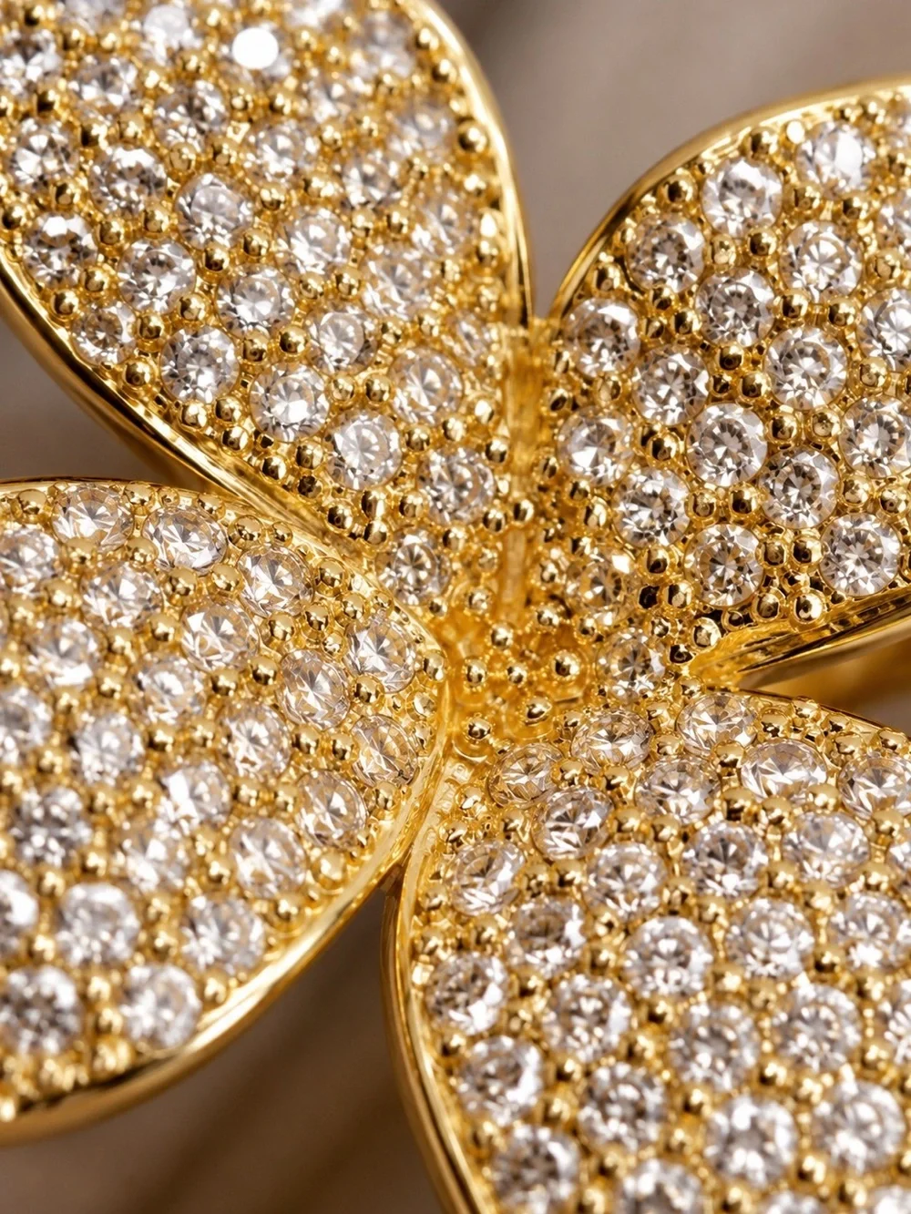 Gold Pavé Crystal Flower Statement Ring Oversized Floral Ring